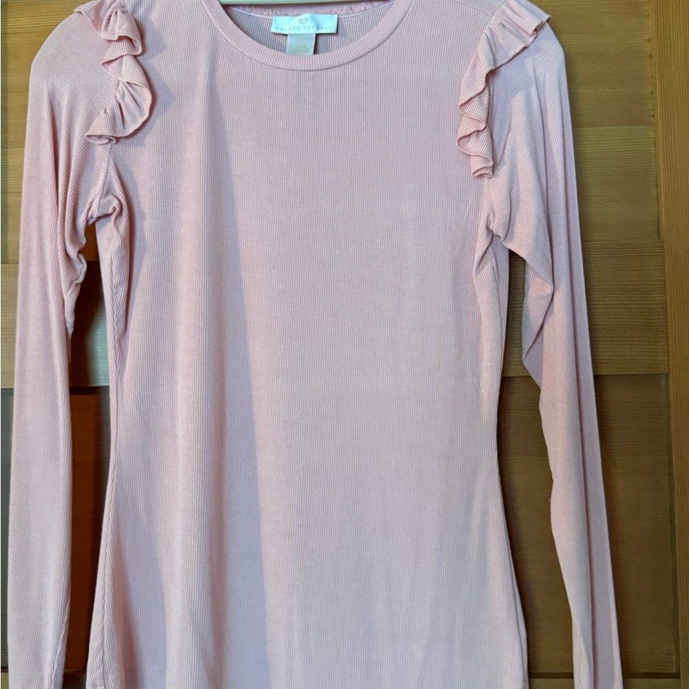 Rachel Parcell Women's Long Sleeve Ruffle Shoulder Top - Light Pink